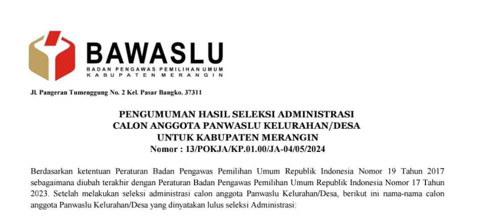 Badan Pengawas Pemilihan Umum (Bawaslu) Kabupaten Merangin