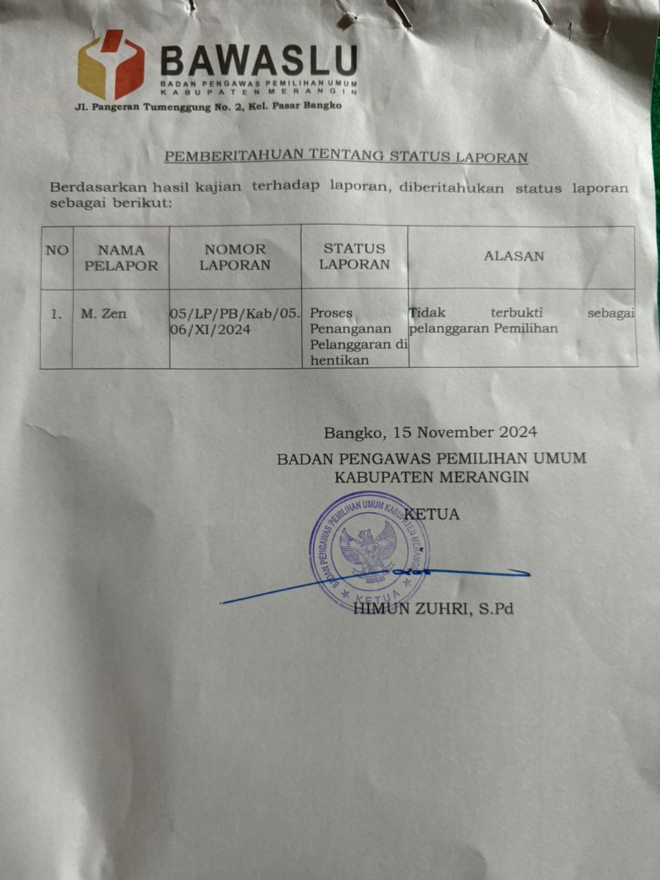 Badan Pengawas Pemilihan Umum (Bawaslu) Kabupaten Merangin