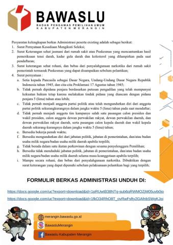 Persyaratan kelengkapan berkas Administrasi peserta Existing