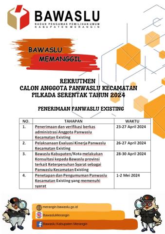 Jatwal Tahapan Rekrutmen Calon Anggota Panwaslu Kecamatan Pilkada Serentak Tahun 2024